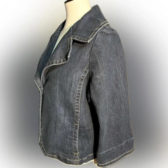LAL (Live a Little) Dark Wash Stretch Denim Jacket, pearl buttons, M - Picture 2 of 5